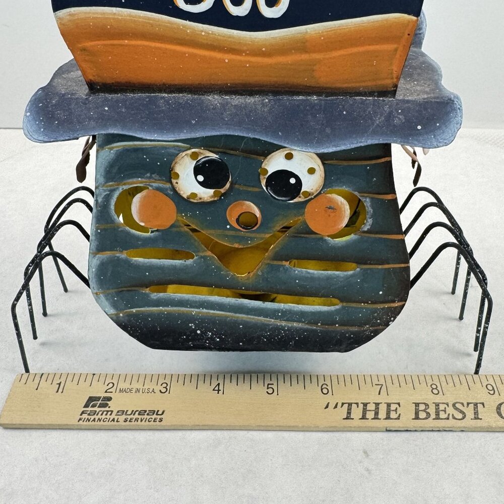 Halloween Metal Spider Tealight Candle Holder 9"x8" "Boo" Hat Spooky Glow Black - Picture 12 of 13